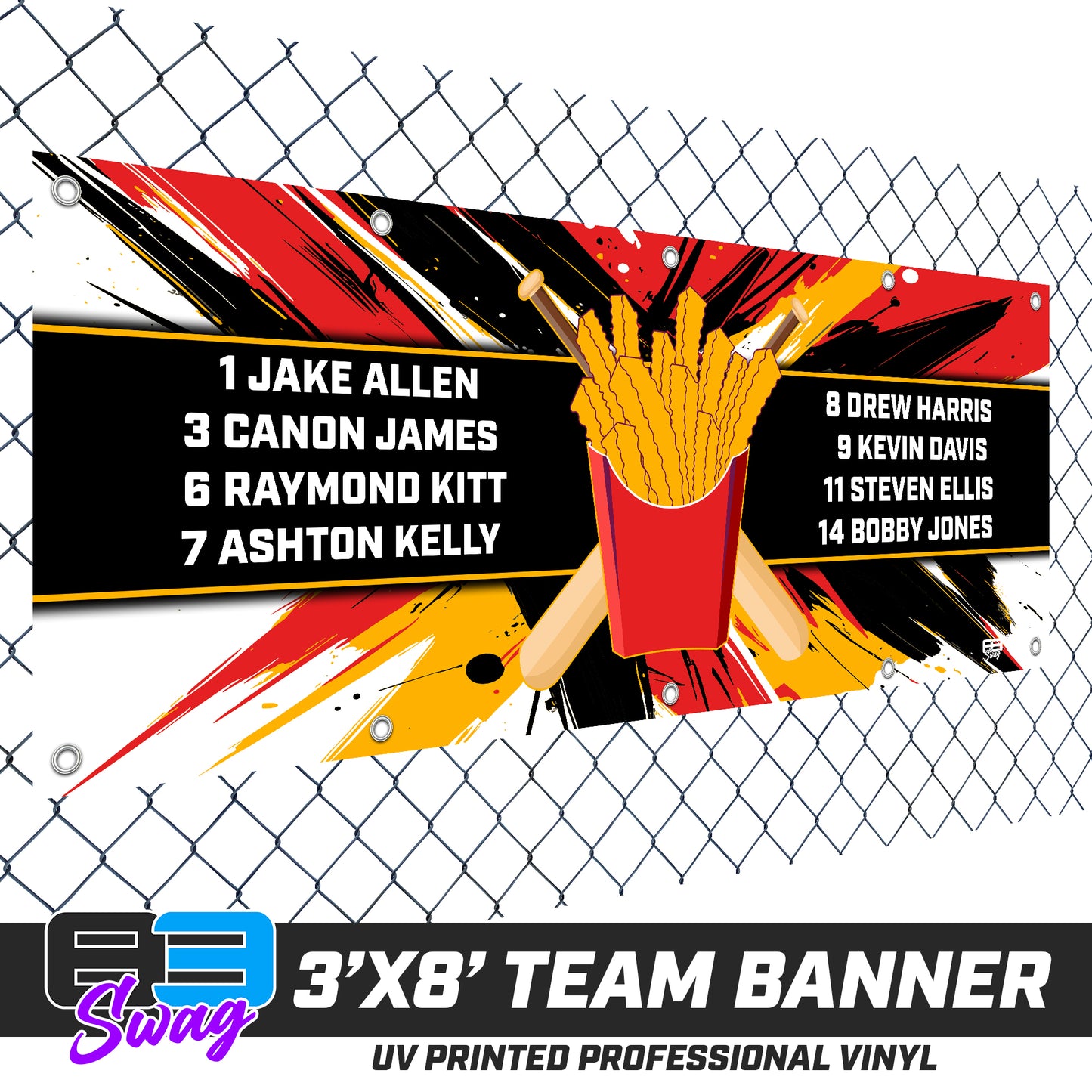 3'x8' Team Vinyl Banner with Roster - Team Rally Fries Baseball