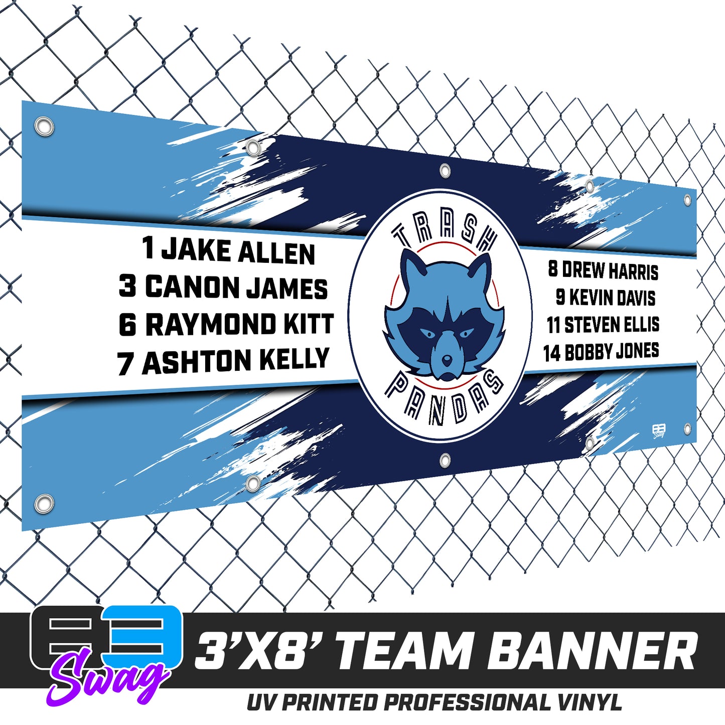 3'x8' Team Vinyl Banner with Roster - Trash Pandas Softball