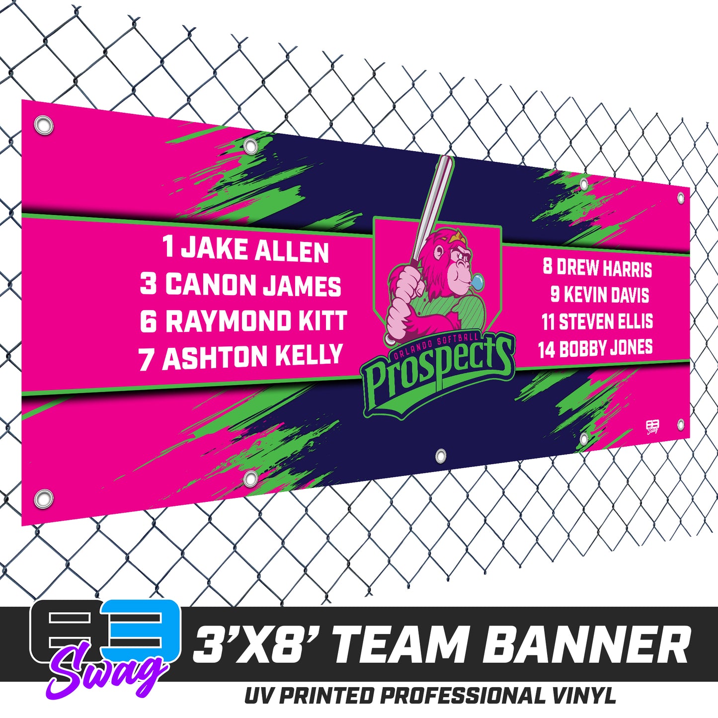 3'x8' Team Vinyl Banner with Roster - Orlando Gorilla Queens Softball