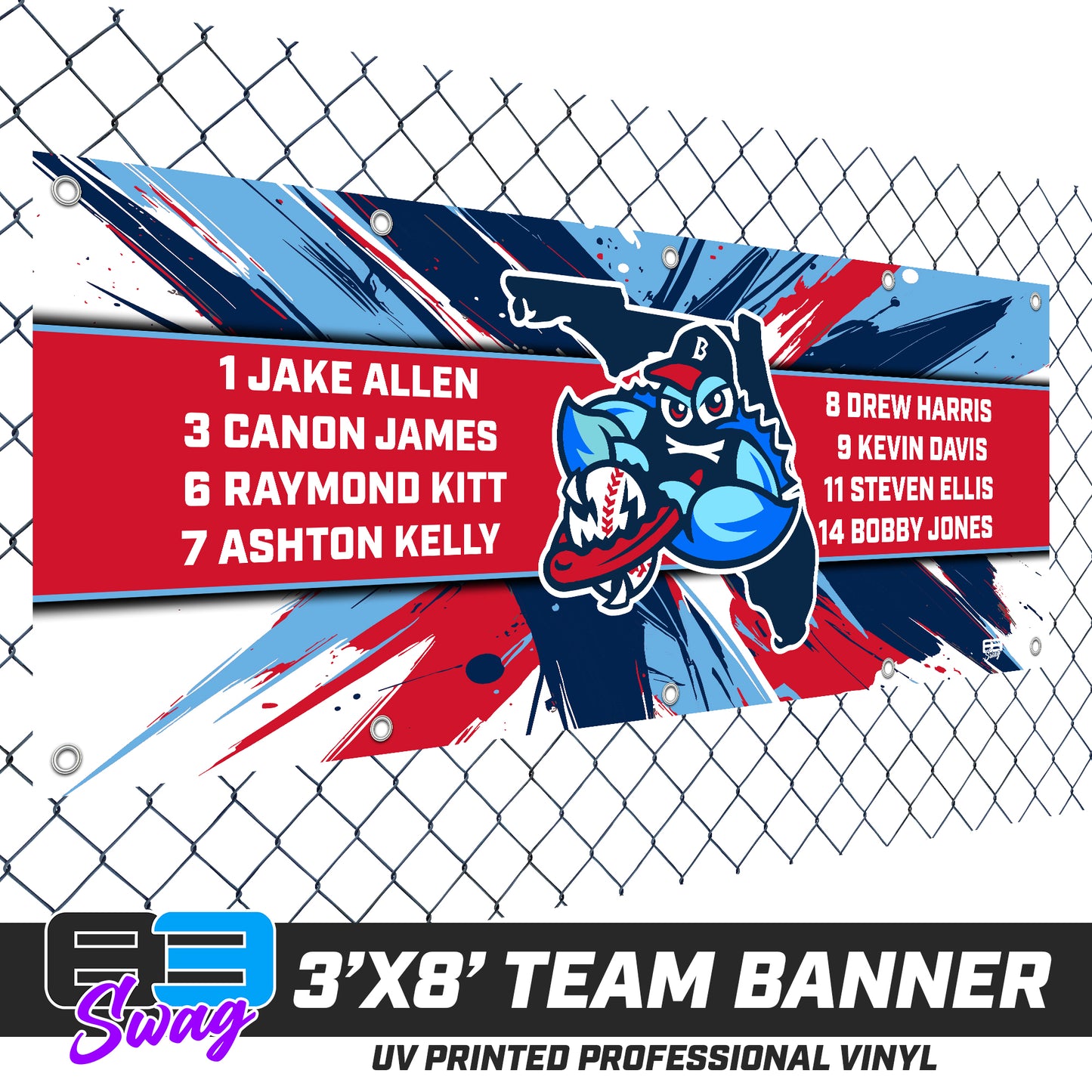 3'x8' Team Vinyl Banner with Roster - FCA Blue Claws Baseball 2026 VERSION