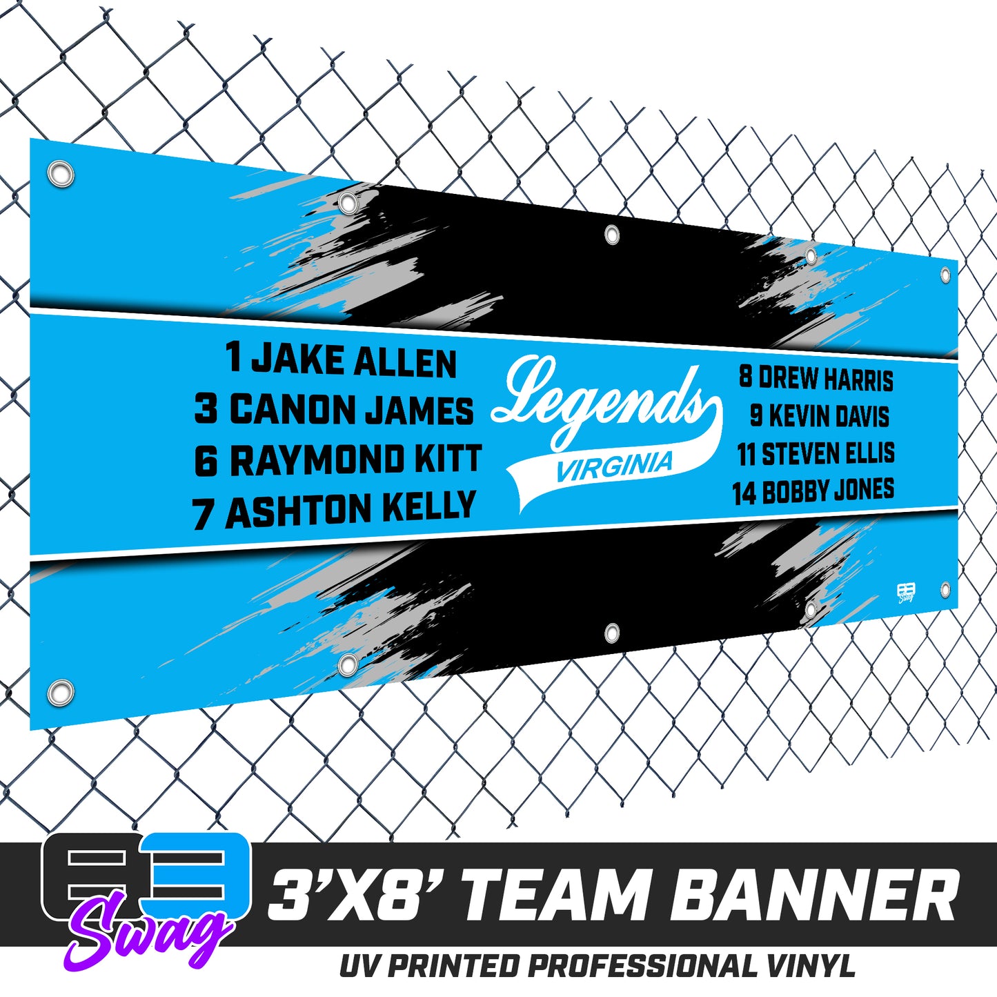 3'x8' Team Vinyl Banner with Roster - Virginia Legends Softball