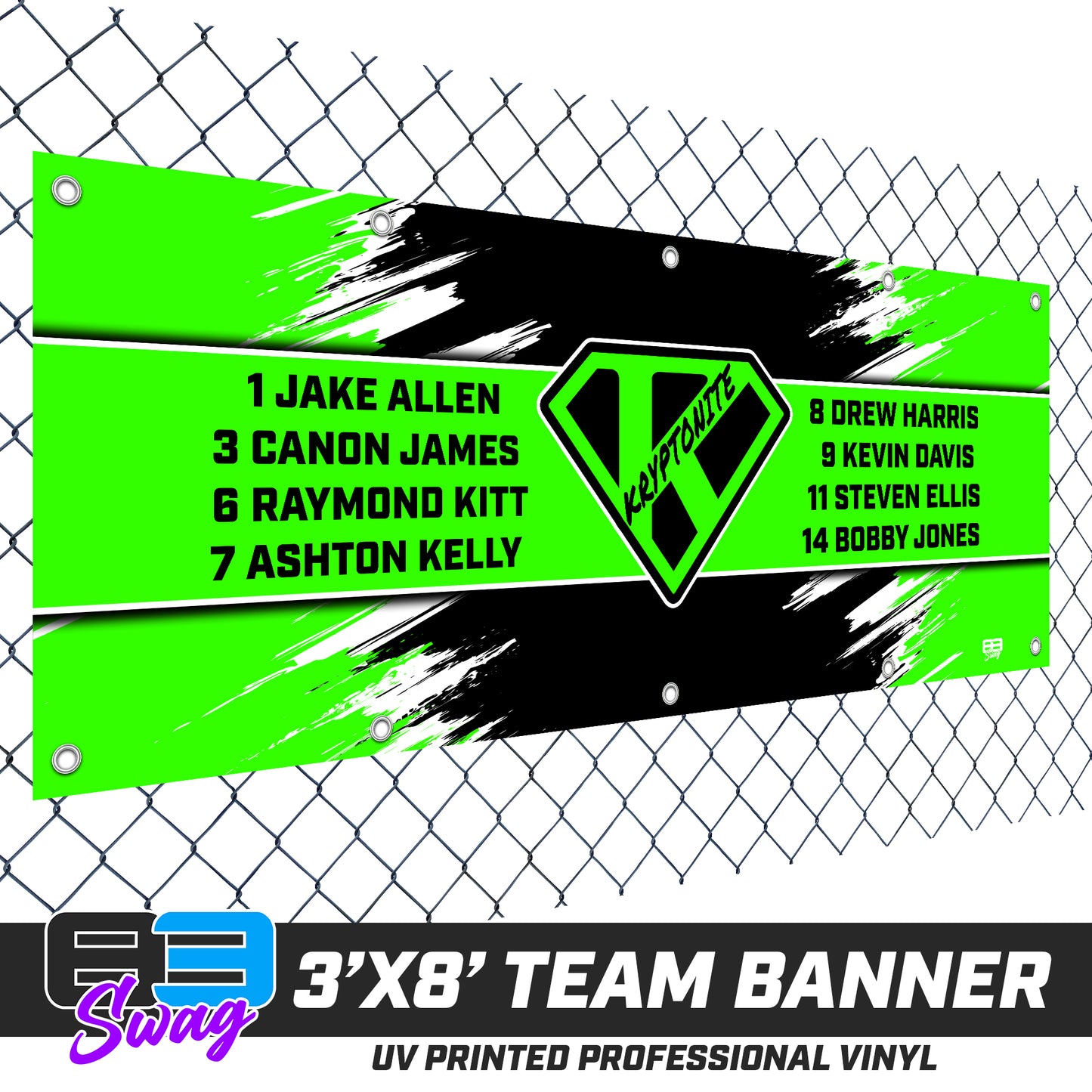 3'x8' Team Vinyl Banner with Roster - Kryptonite Softball
