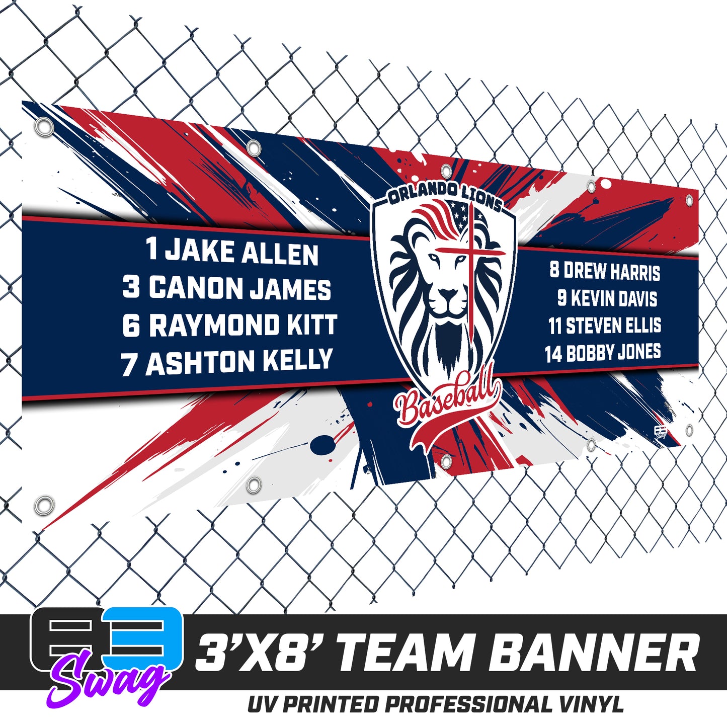 3'x8' Team Vinyl Banner with Roster - Orlando Lions Baseball