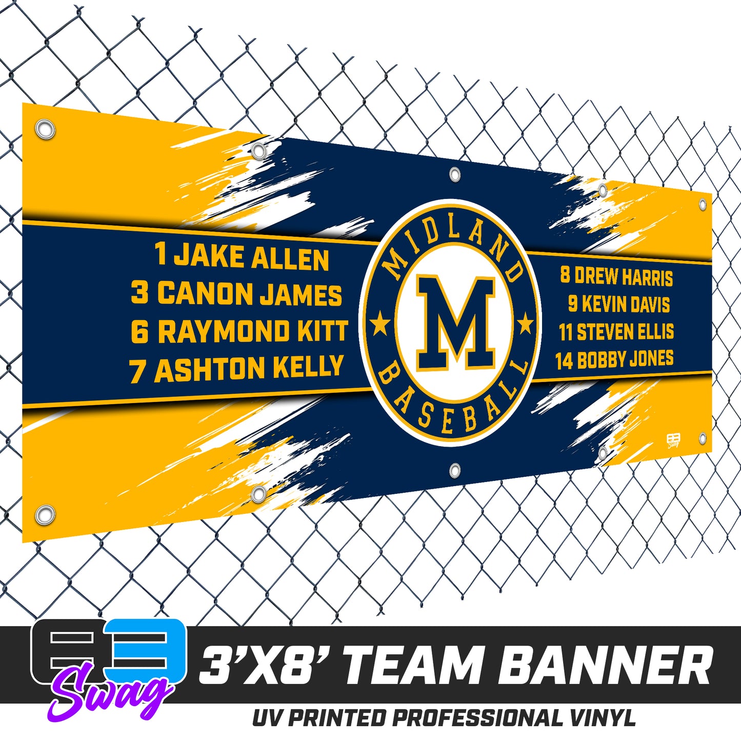 3'x8' Team Vinyl Banner with Roster - Midland Baseball