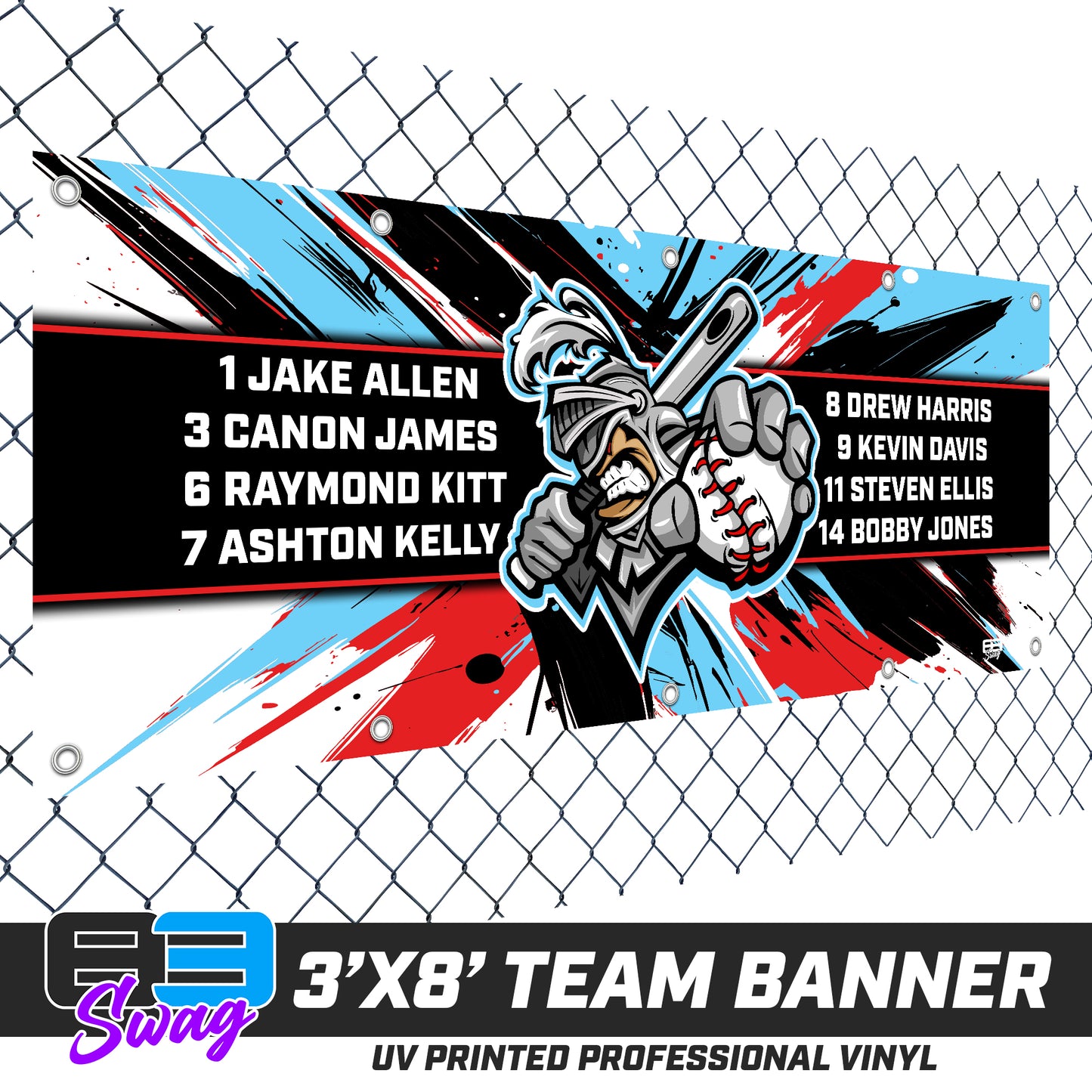 3'x8' Team Vinyl Banner with Roster - Knights Baseball 2026 VERSION