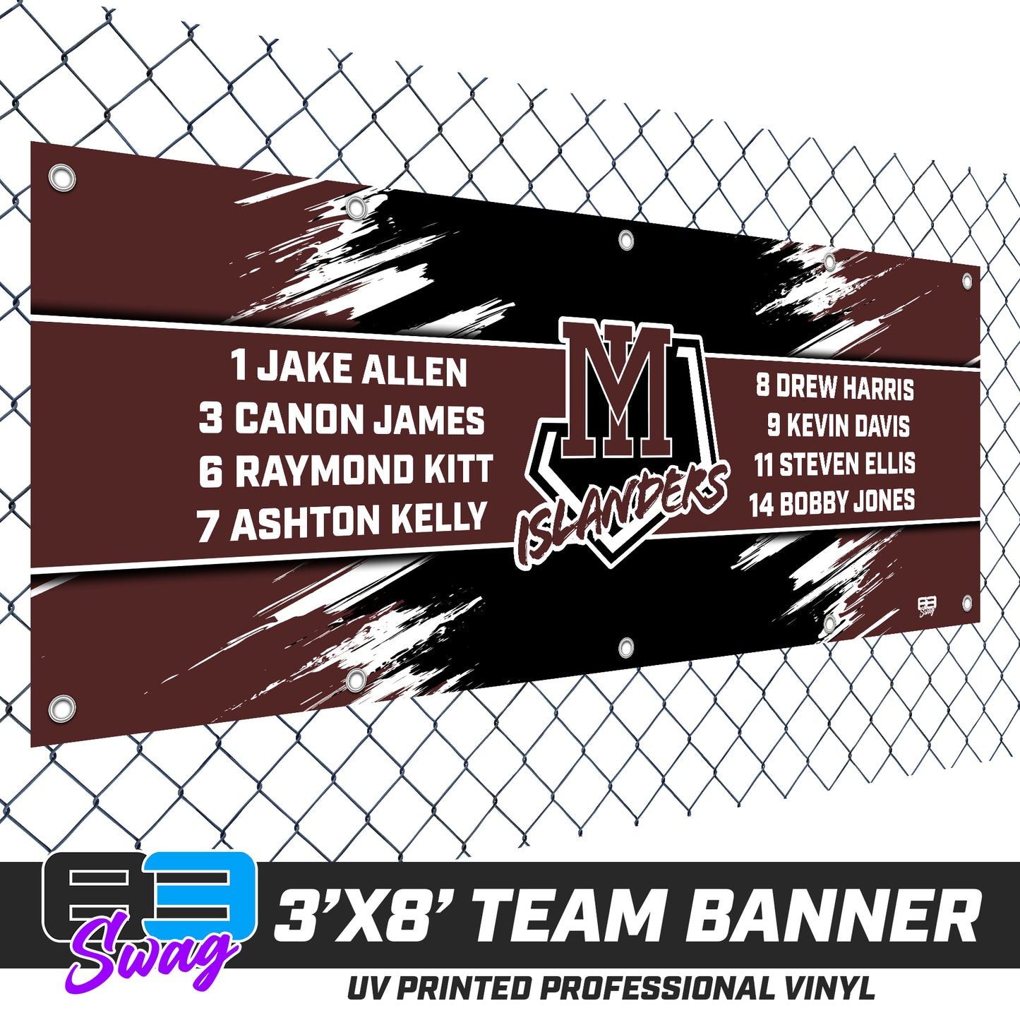 3'x8' Team Vinyl Banner with Roster - Mercer Islanders Baseball