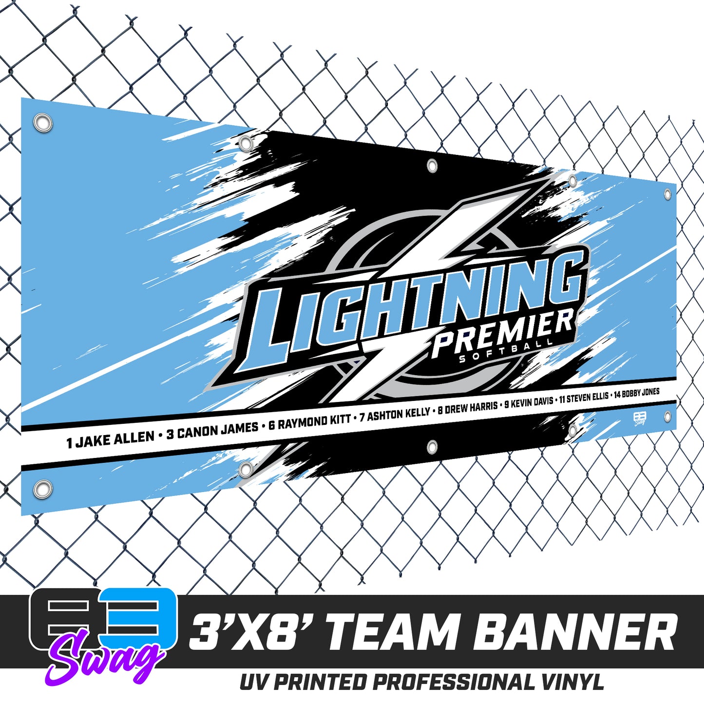 3'x8' Team Vinyl Banner with Roster - Lightning Premier Softball