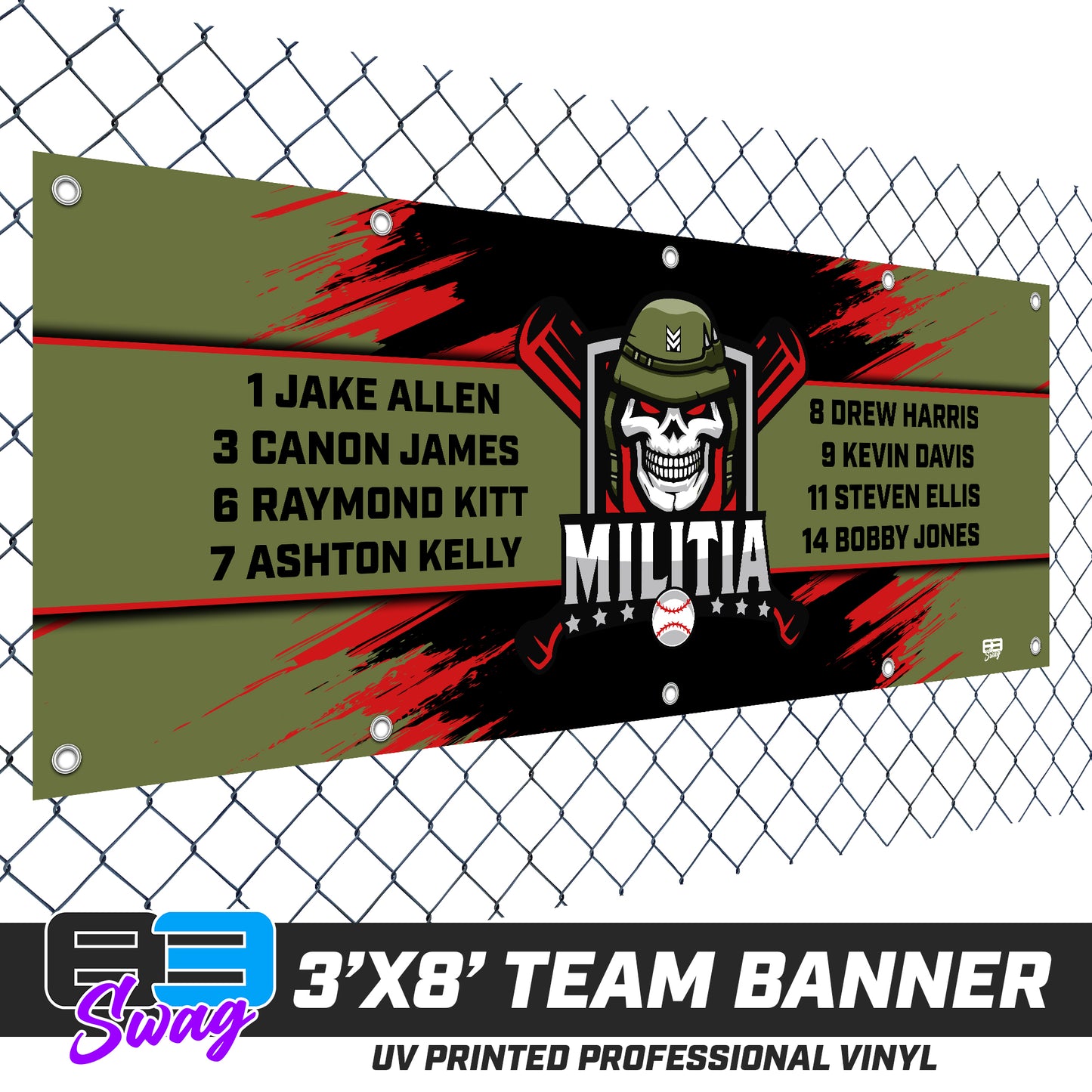 3'x8' Team Vinyl Banner with Roster - Militia Baseball