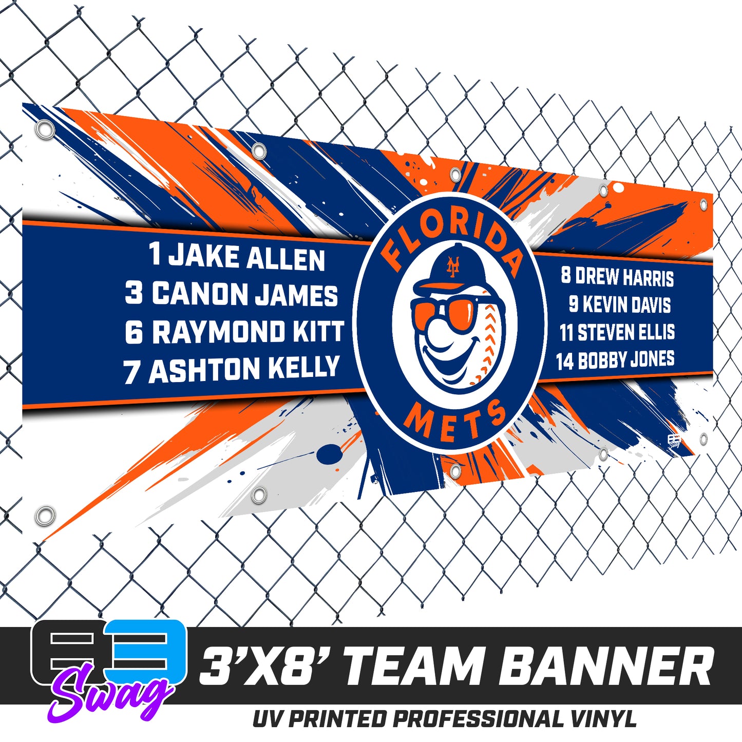 3'x8' Team Vinyl Banner with Roster - Florida Mets Baseball