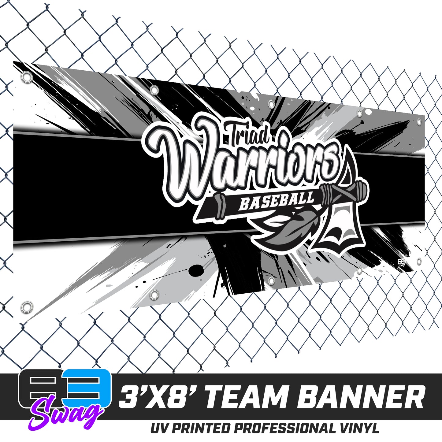 3'x8' Team Vinyl Banner with Roster - Triad Warriors Baseball