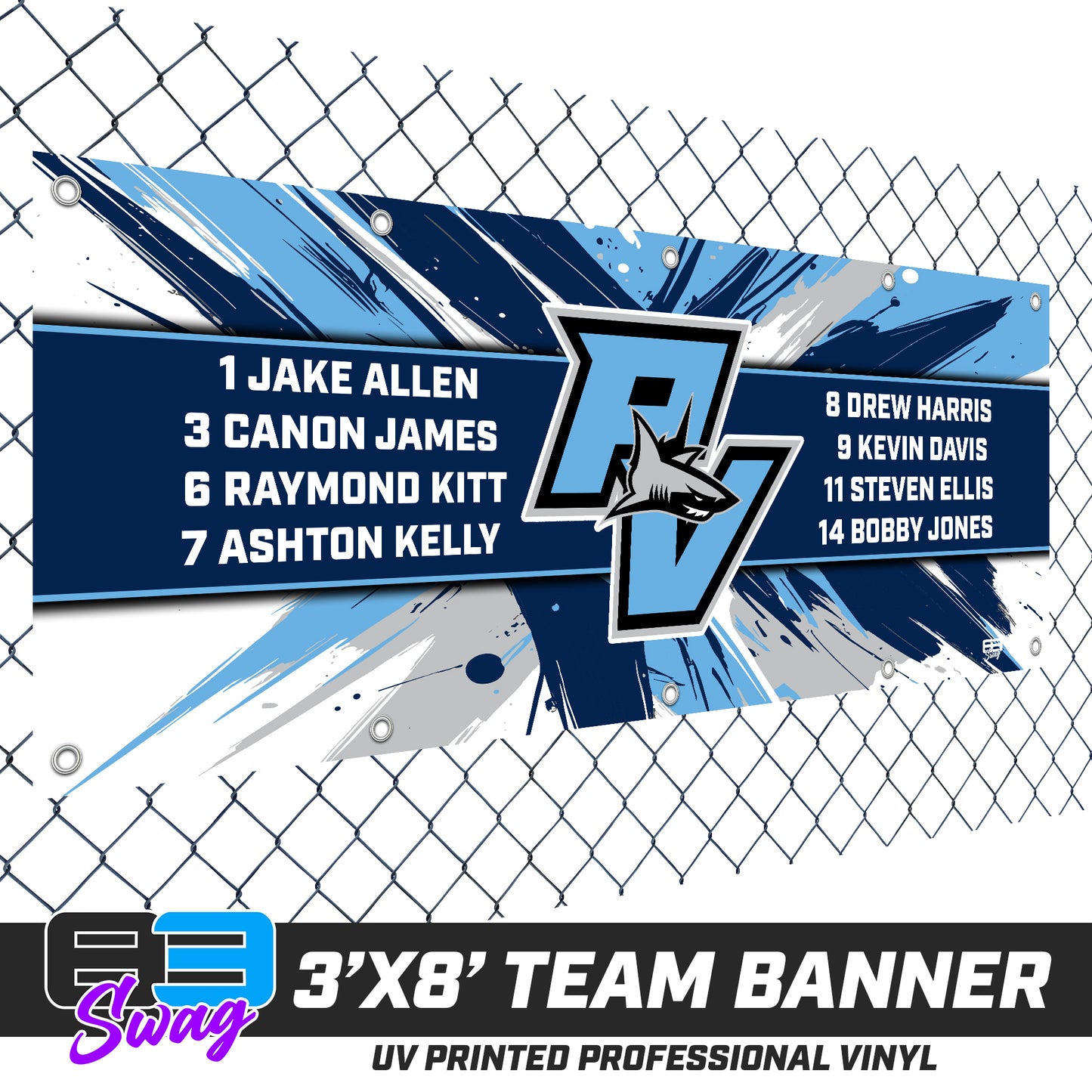 3'x8' Team Vinyl Banner with Roster - Ponte Vedra Sharks Baseball 2026 Version