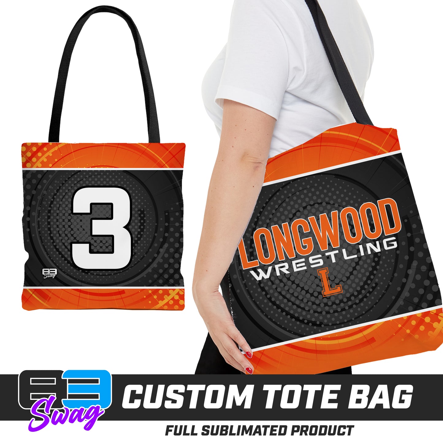 CUSTOM - Large Tote Bag - Longwood Wrestling