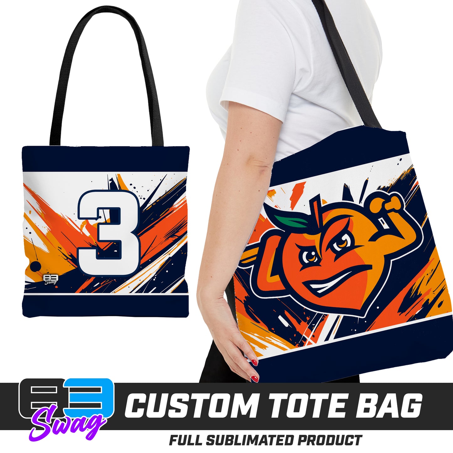 Large Tote Bag - Peach Clobbers Baseball V.26