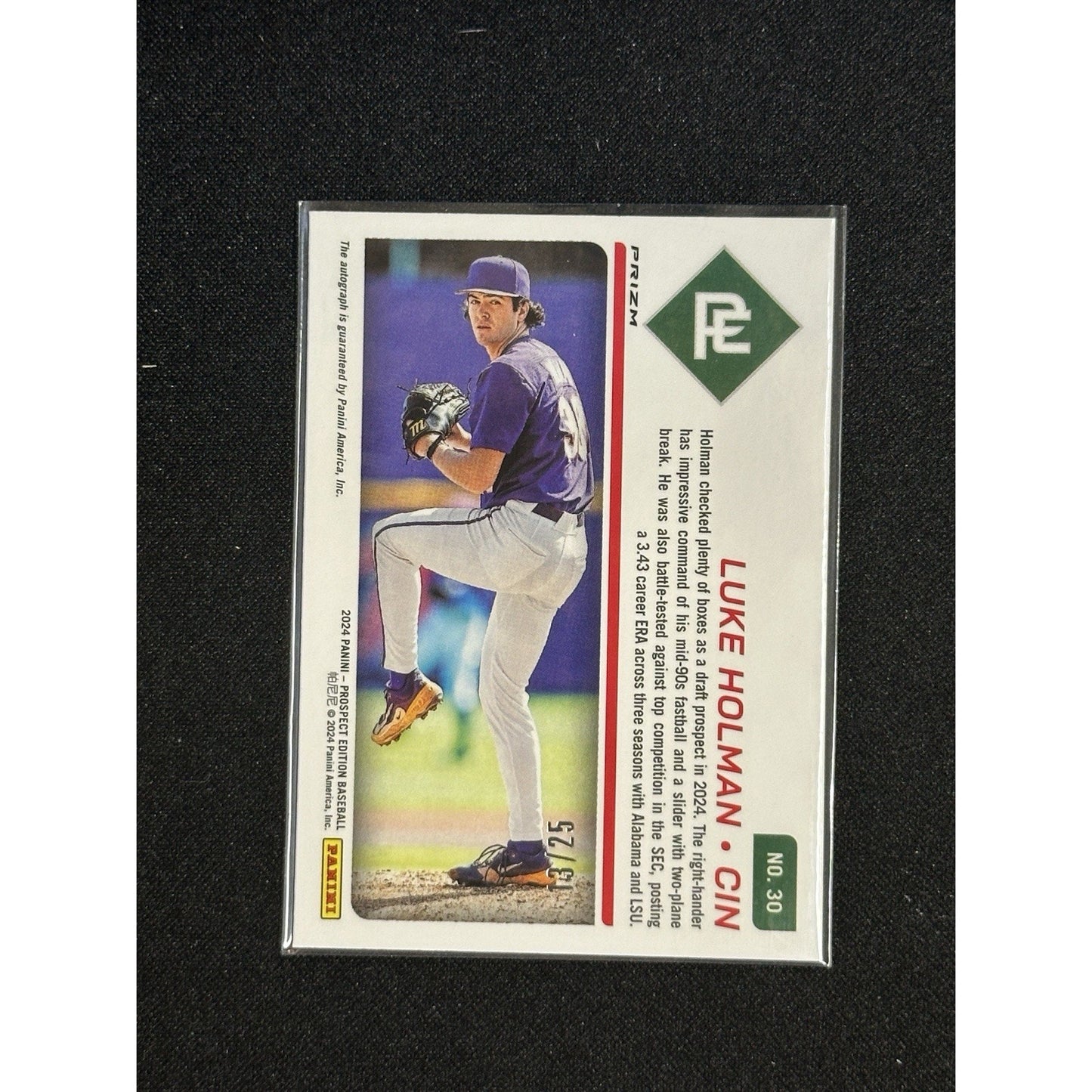 2024 Panini Prospects Edition Baseball Luke Holman Green Pulsar Auto /25