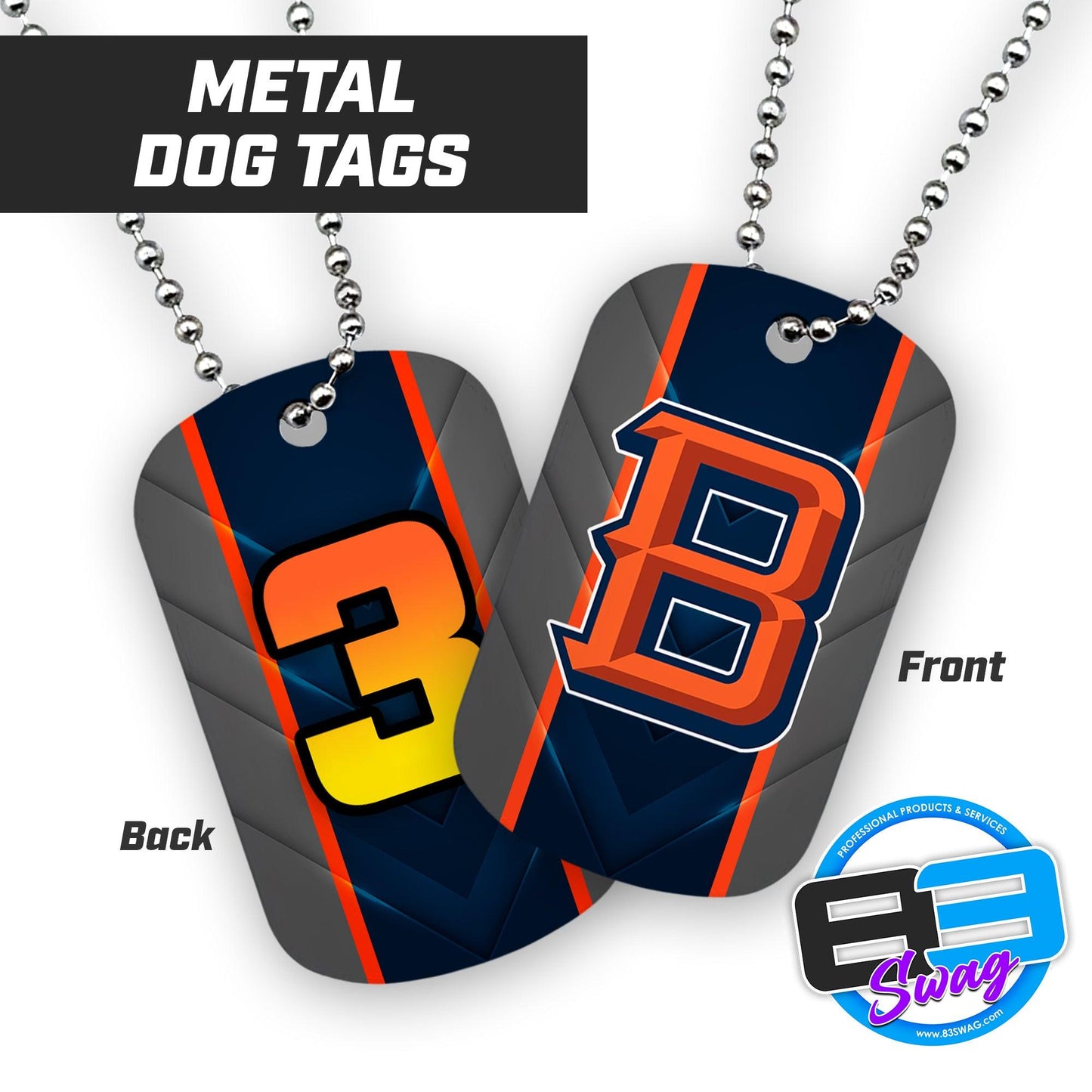 Baytown Broncos Football - Double Sided Dog Tags - Includes Chain - 83Swag