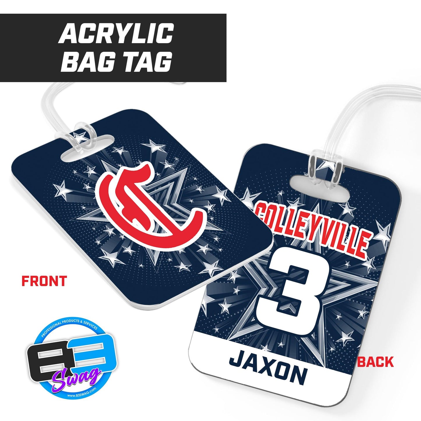Colleyville Stars Baseball - Hard Acrylic Bag Tag - 83Swag
