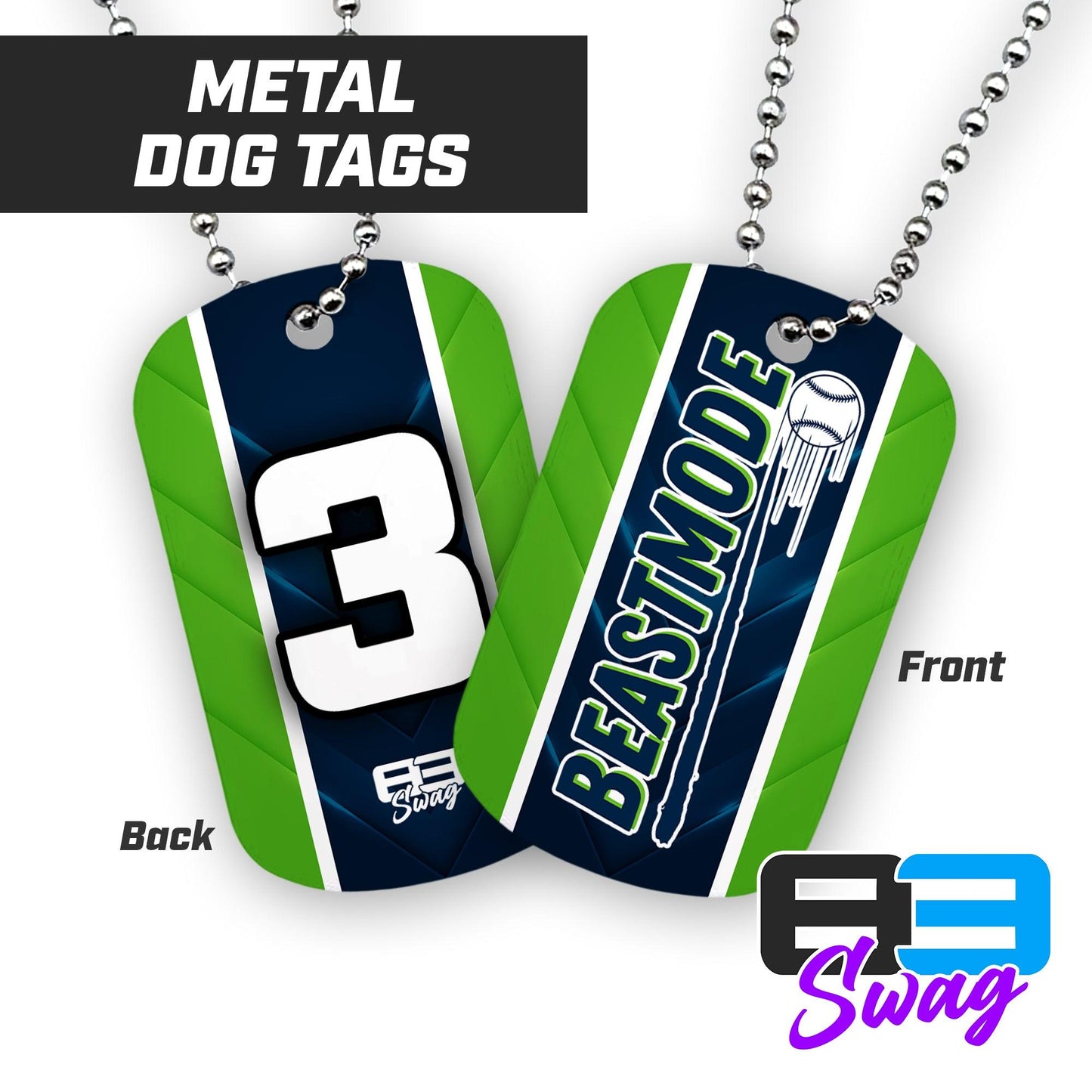 Double Sided Dog Tags - Includes Chain - Arkansas Beastmode Baseball - 83Swag