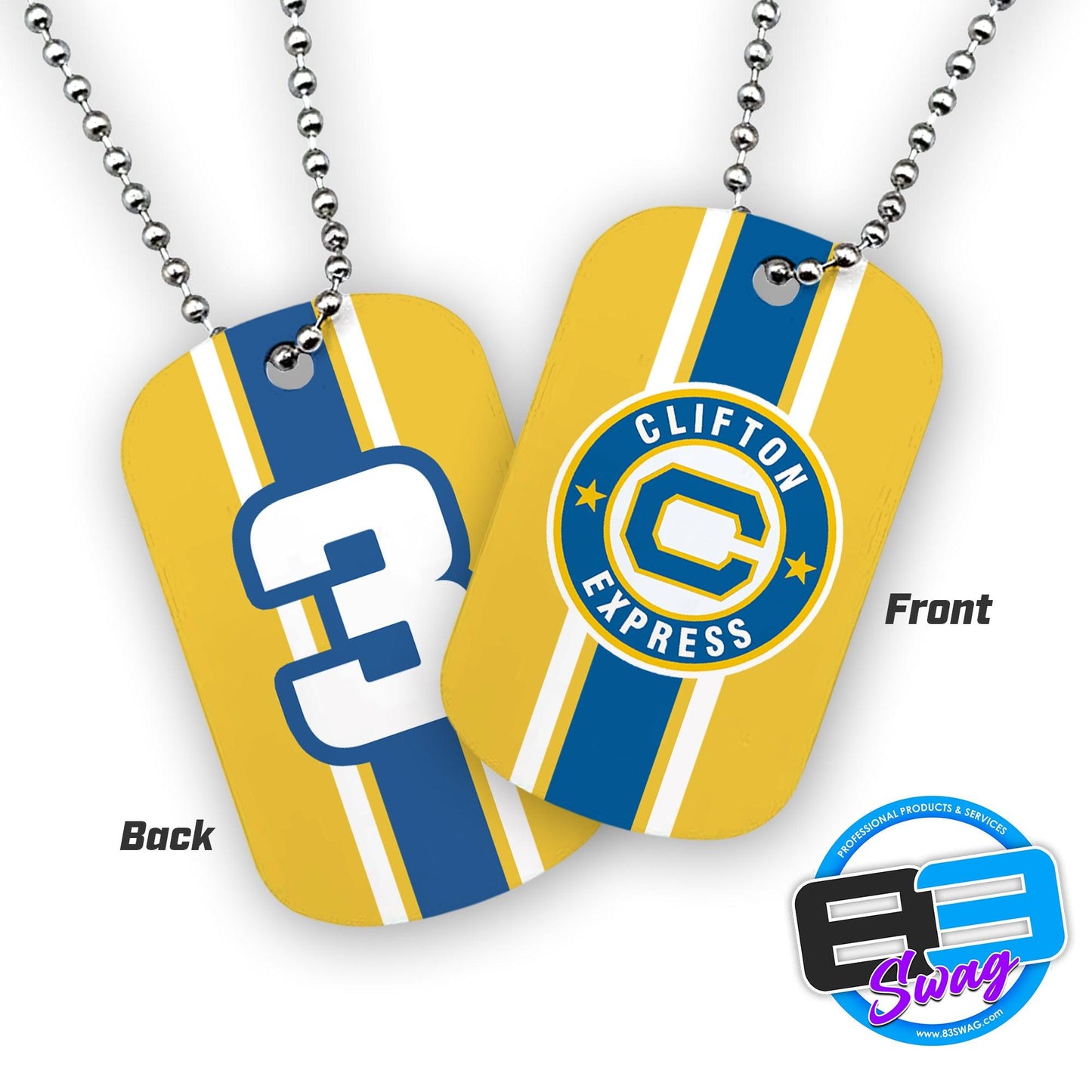 Double Sided Dog Tags - Includes Chain - Clifton Express Baseball - 83Swag