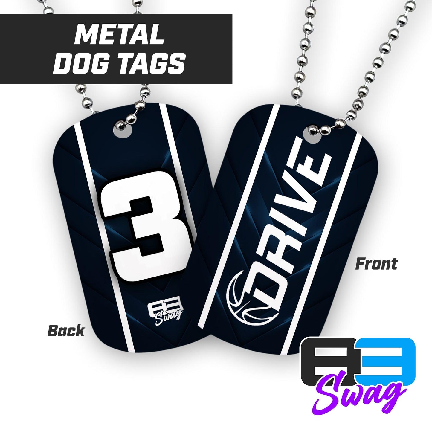 Drive Basketball - Double Sided Dog Tags - Includes Chain - 83Swag