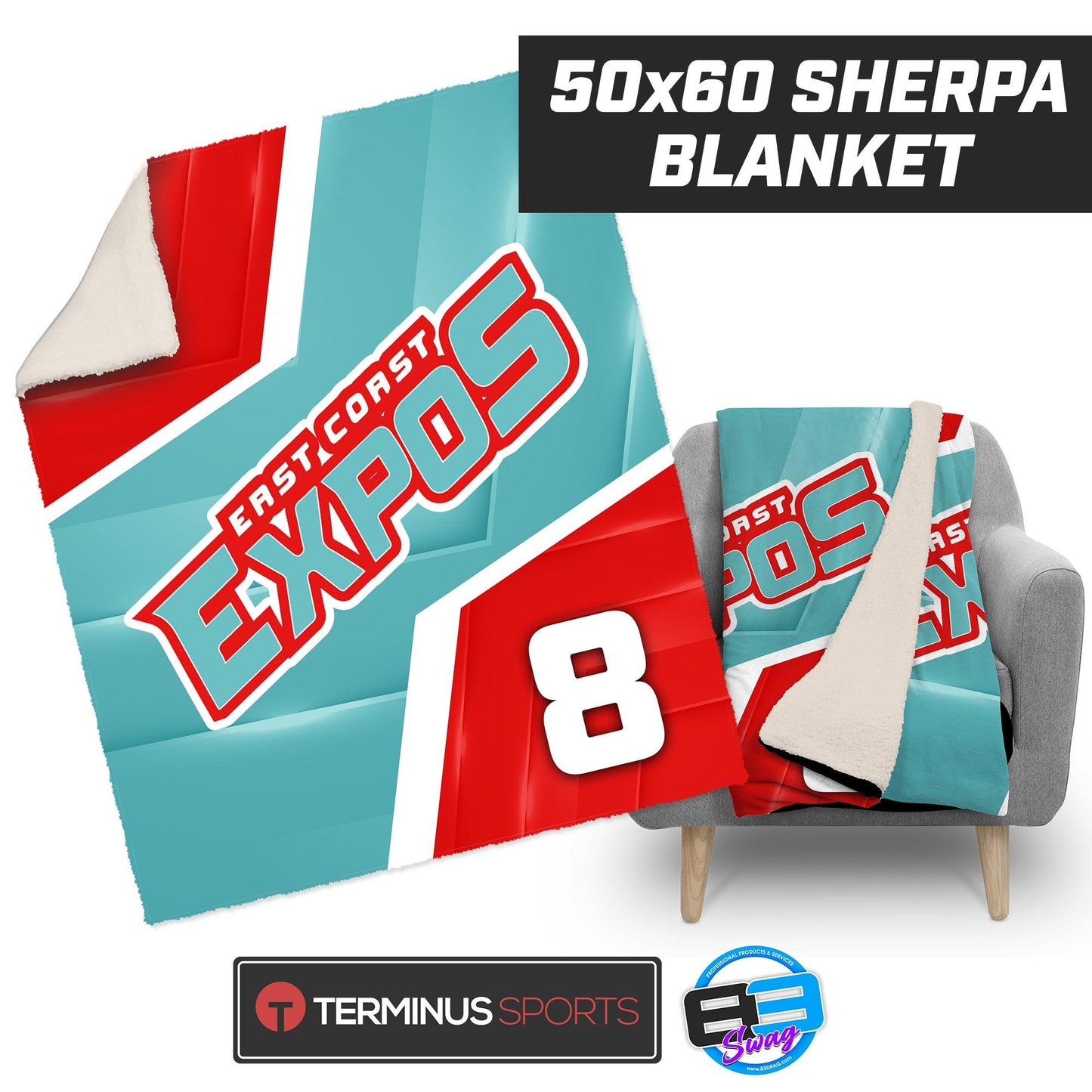 East Coast Expos - 50”x60” Plush Sherpa Blanket - 83Swag