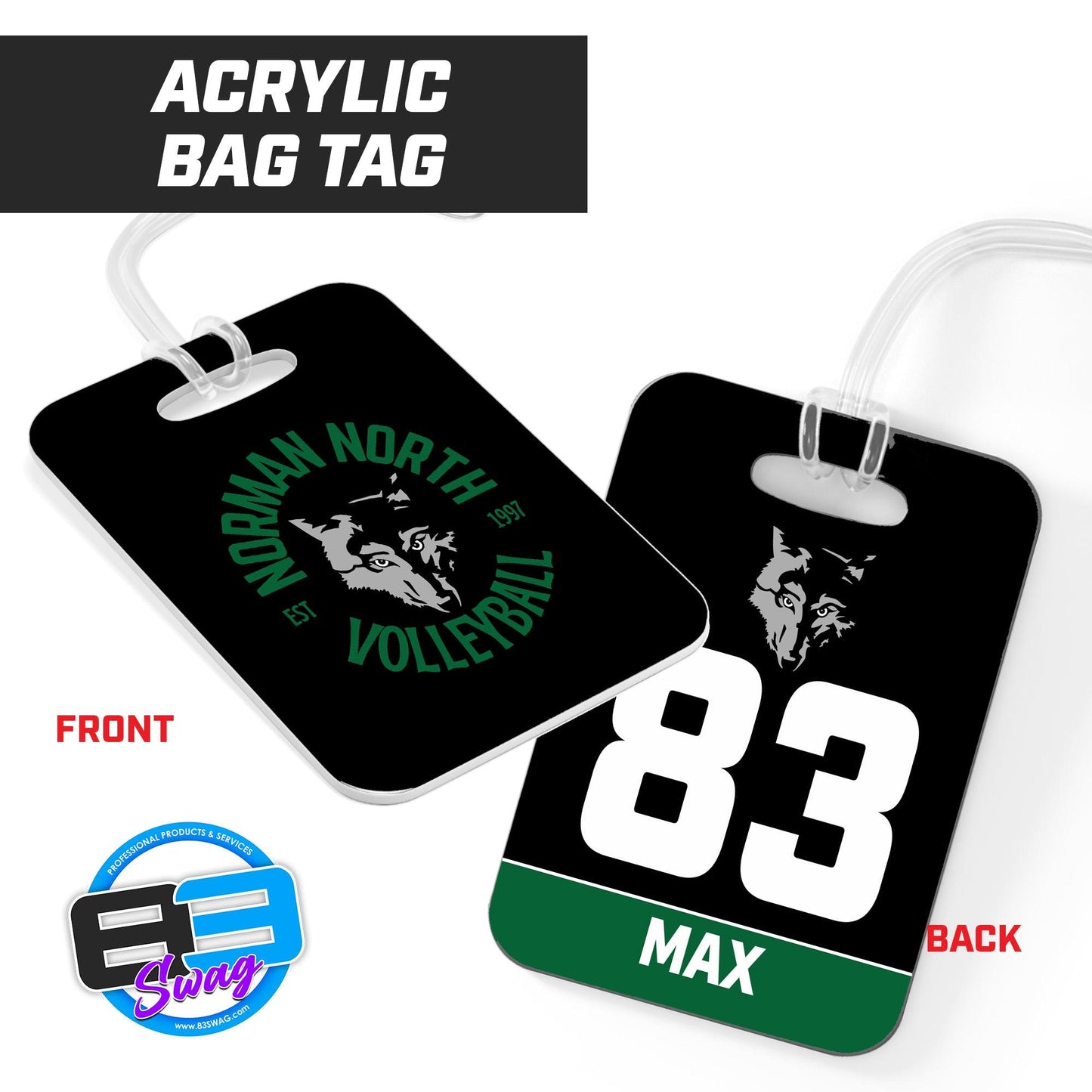 Hard Acrylic Bag Tag - North Norman Volleyball - 83Swag