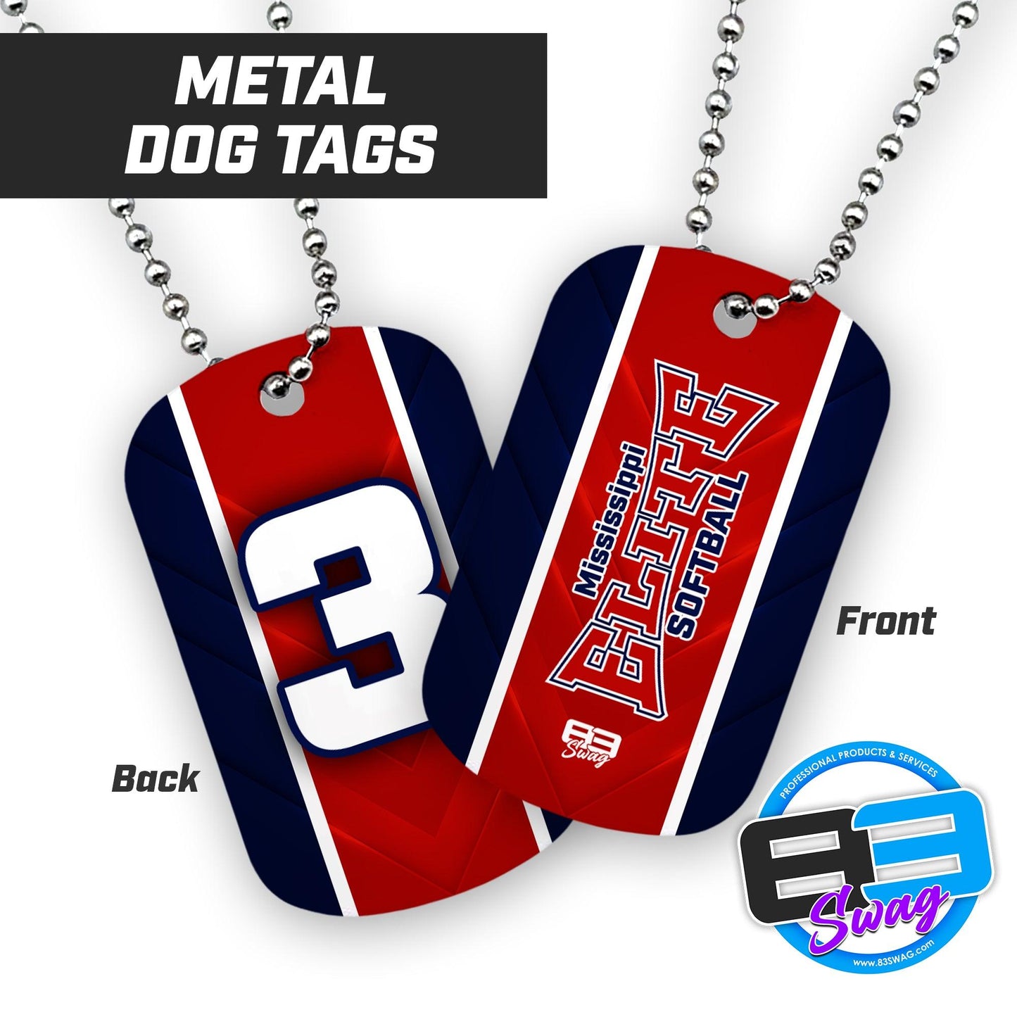 Mississippi Elite 2k12 Softball - Double Sided Dog Tags - Includes Chain - 83Swag
