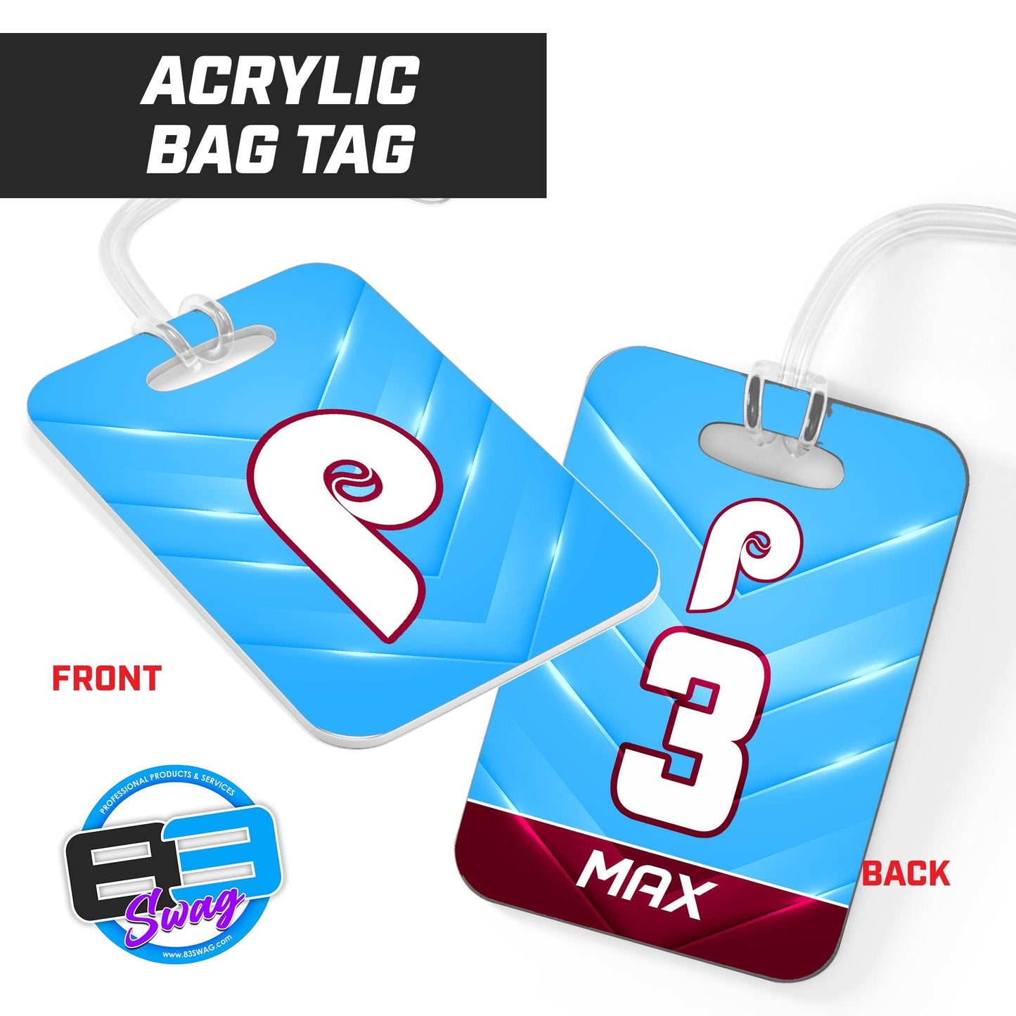 Prosper Phillies Baseball - Hard Acrylic Bag Tag - 83Swag