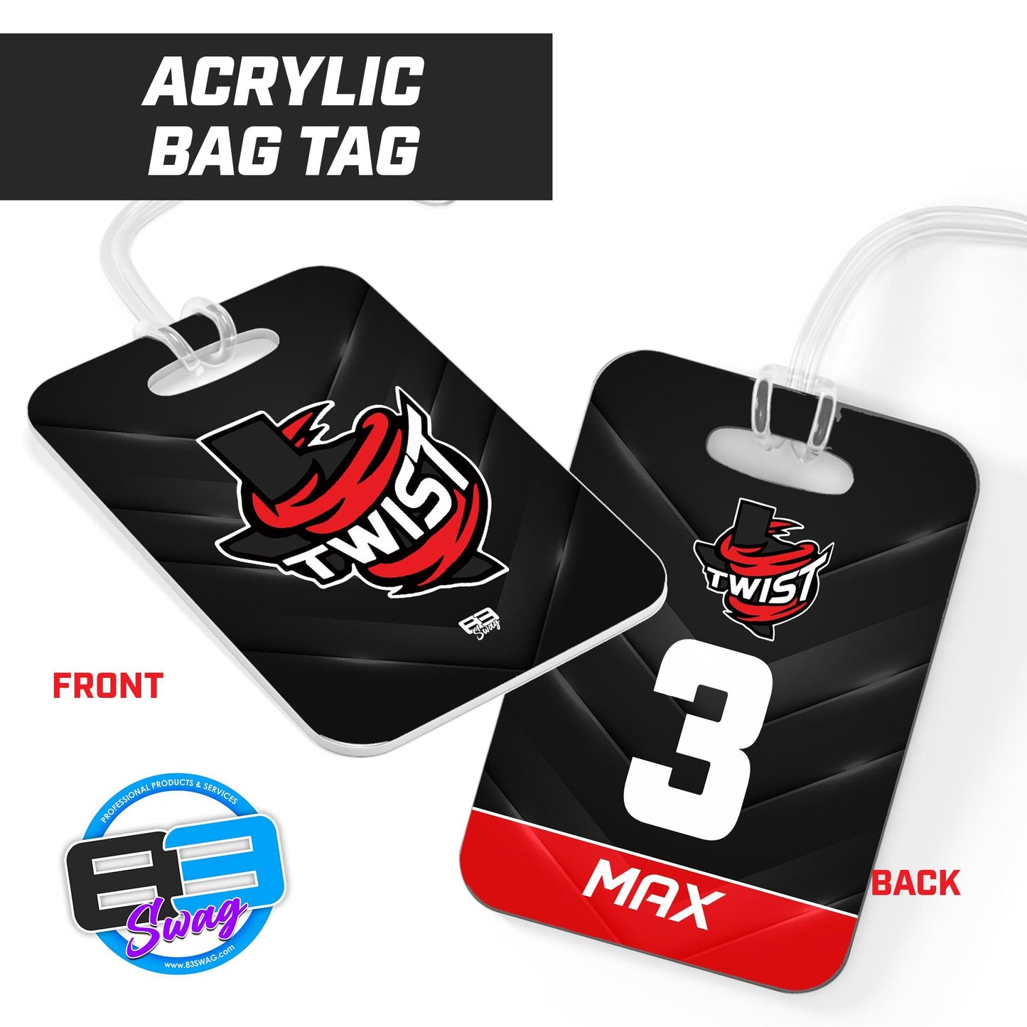 Twist Softball - Hard Acrylic Bag Tag - 83Swag