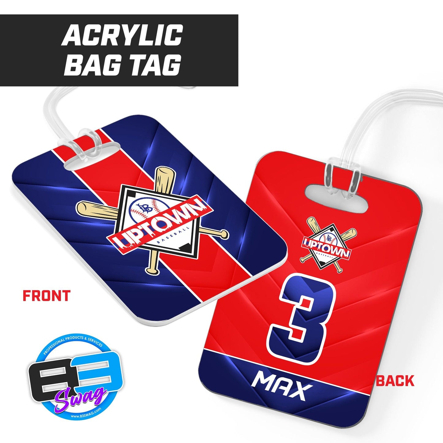 Uptown Long Beach Youth Baseball - Hard Acrylic Bag Tag - 83Swag