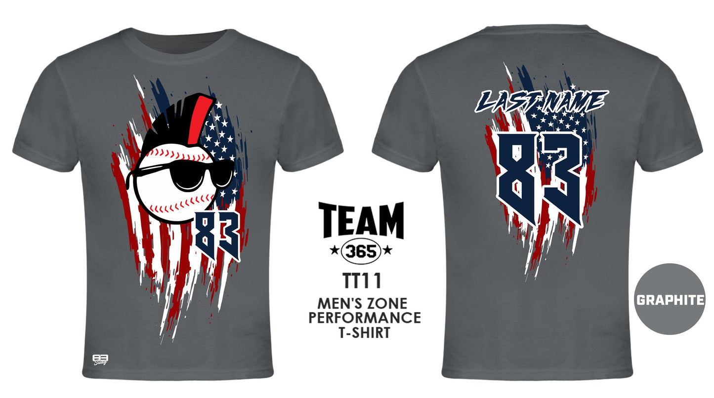 USA THEMED - MEN'S Performance T-Shirt - Front & Back Print - Screwballs Baseball - 83Swag