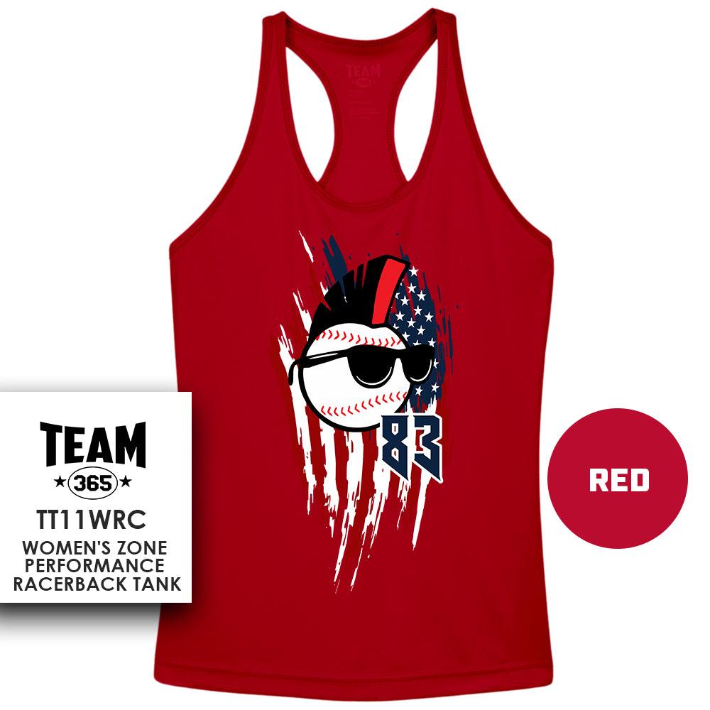USA THEMED - Performance Women’s Racerback T - MULTIPLE COLORS AVAILABLE - Screwballs Baseball - 83Swag