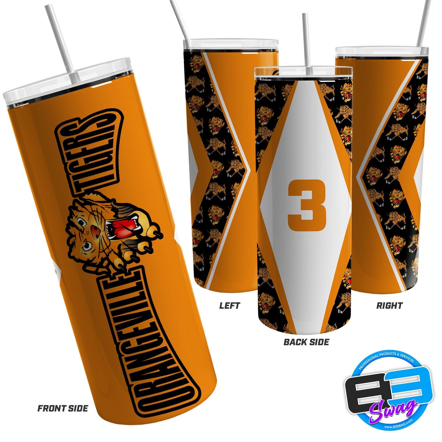 20oz Skinny Tumbler - Orangeville Tigers Orange - 83Swag