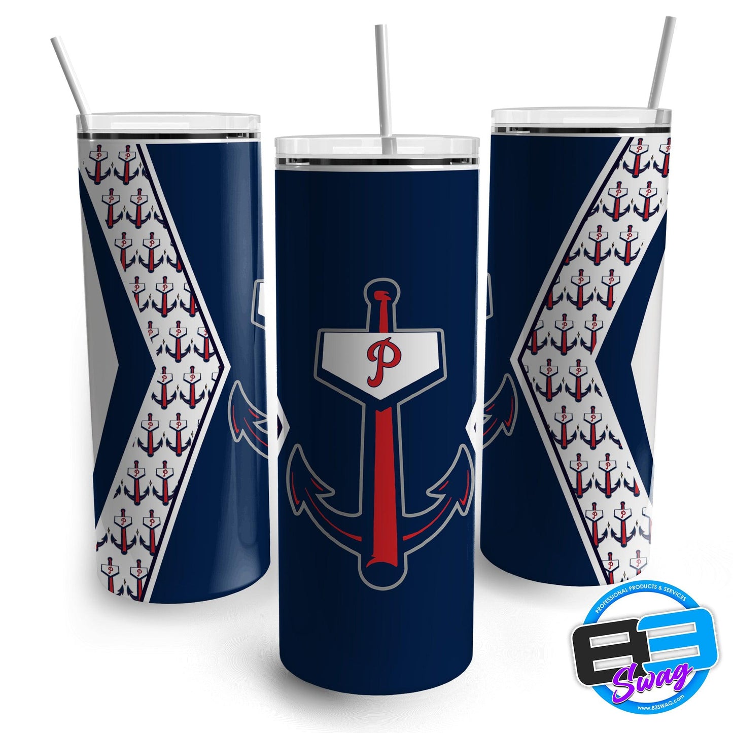 20oz Skinny Tumbler - Palmetto Anchors Blue - 83Swag