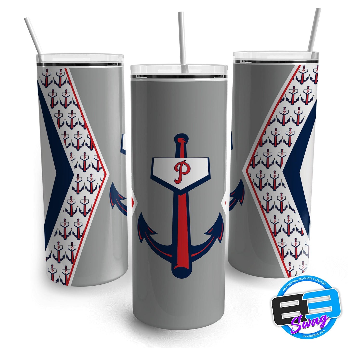 20oz Skinny Tumbler - Palmetto Anchors Grey - 83Swag