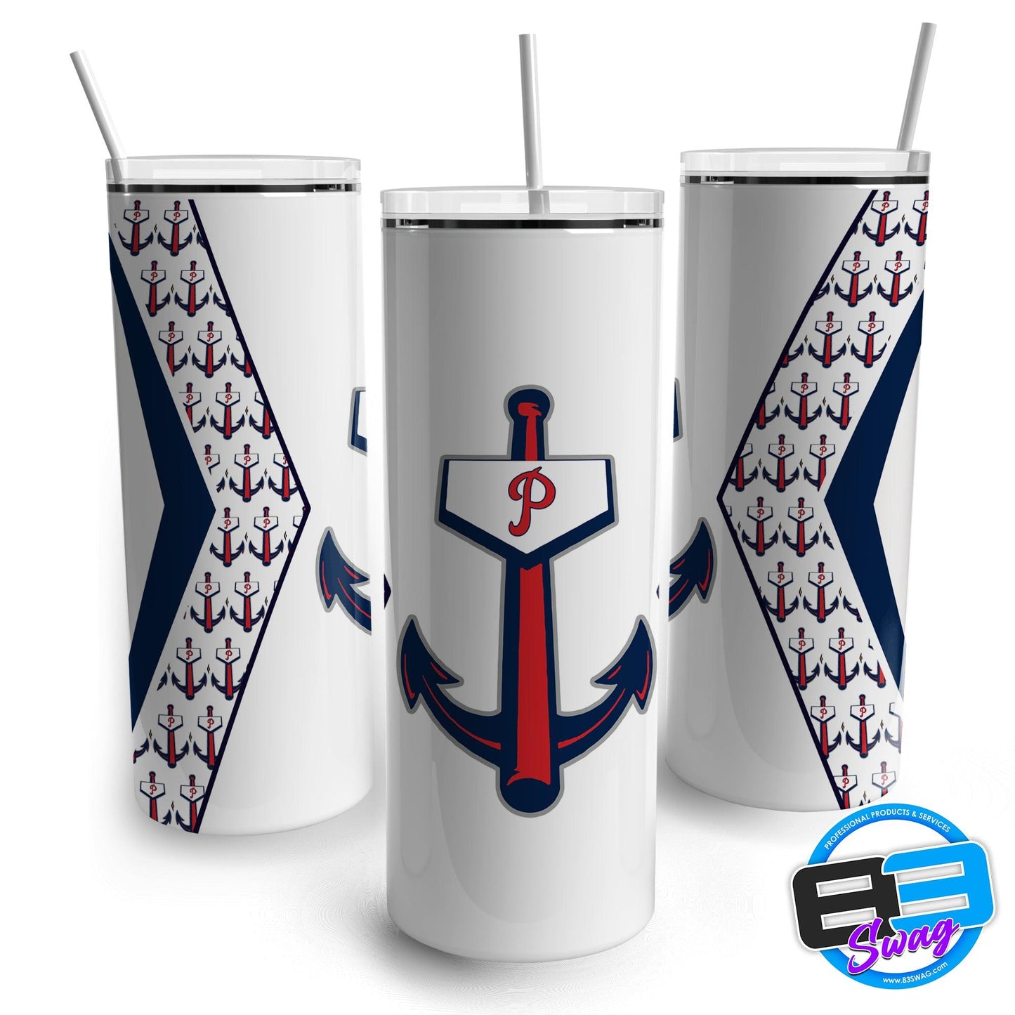 20oz Skinny Tumbler - Palmetto Anchors White - 83Swag