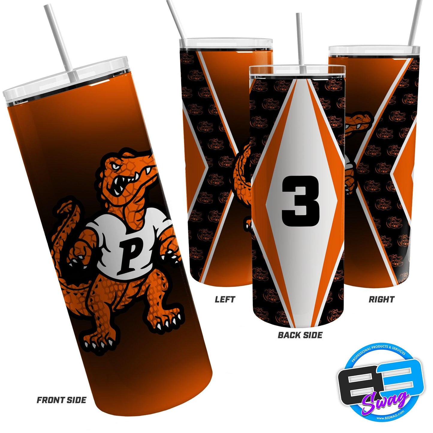20oz Skinny Tumbler - Port Allegany Gators - Black - 83Swag