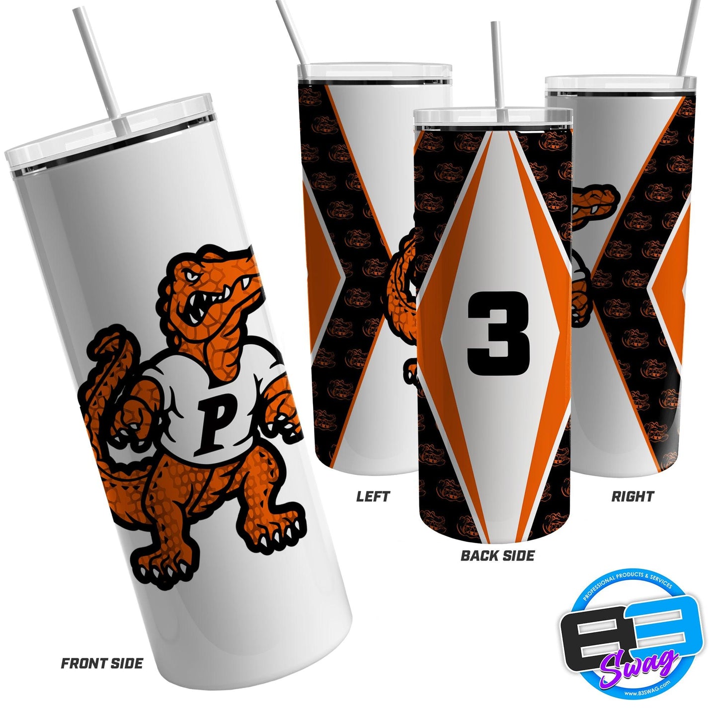 20oz Skinny Tumbler - Port Allegany Gators - White - 83Swag
