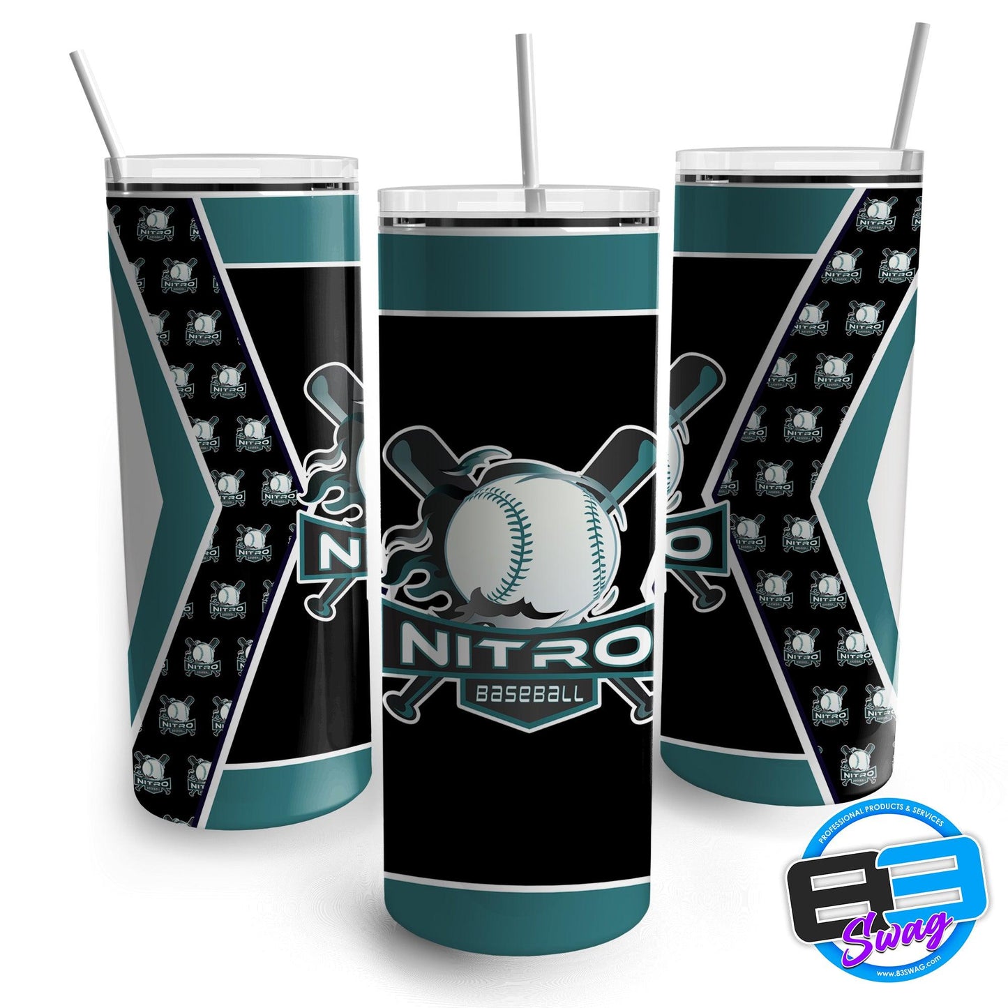 Skinny Tumbler - East TN Nitro Baseball - Black - 83Swag
