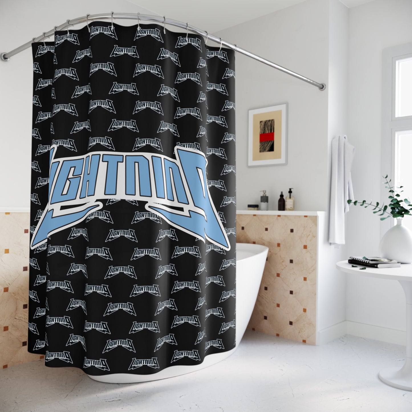 Shower Curtains Lightning Baseball