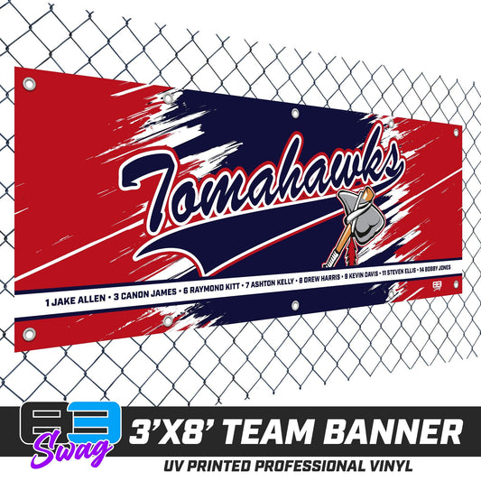 3'x8' Team Vinyl Banner with Roster - Land O Lakes Tomahawks Baseball - 83Swag