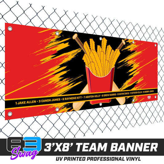 3'x8' Team Vinyl Banner with Roster - Team Rally Fries Baseball - 83Swag