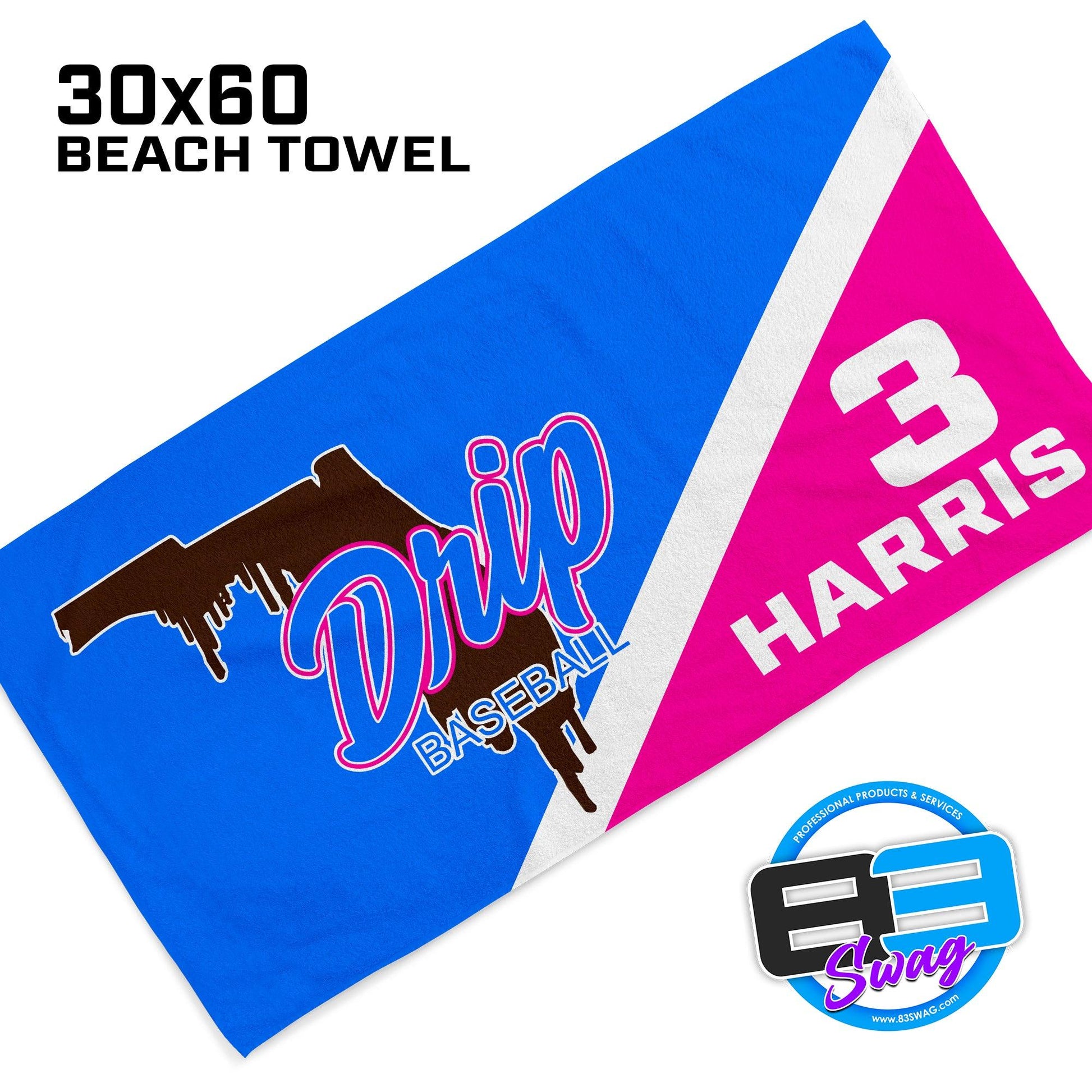 30"x60" Beach Towel - Florida Drip Baseball - 83Swag