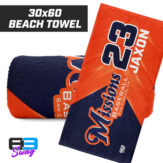 30"x60" Beach Towel - Missions Baseball - 83Swag