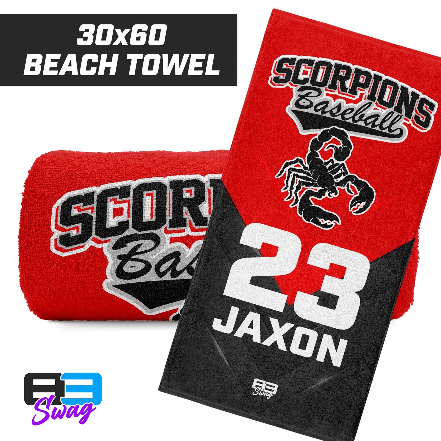 30"x60" Beach Towel - Scorpions Baseball - 83Swag