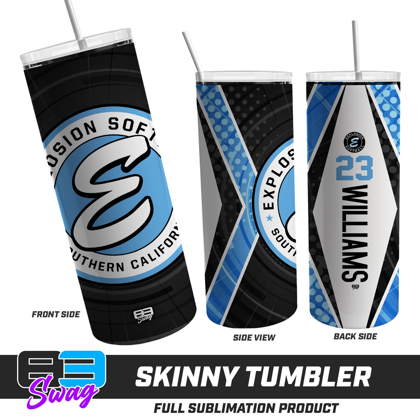 CUSTOM Skinny Metal Tumbler - Explosion Softball
