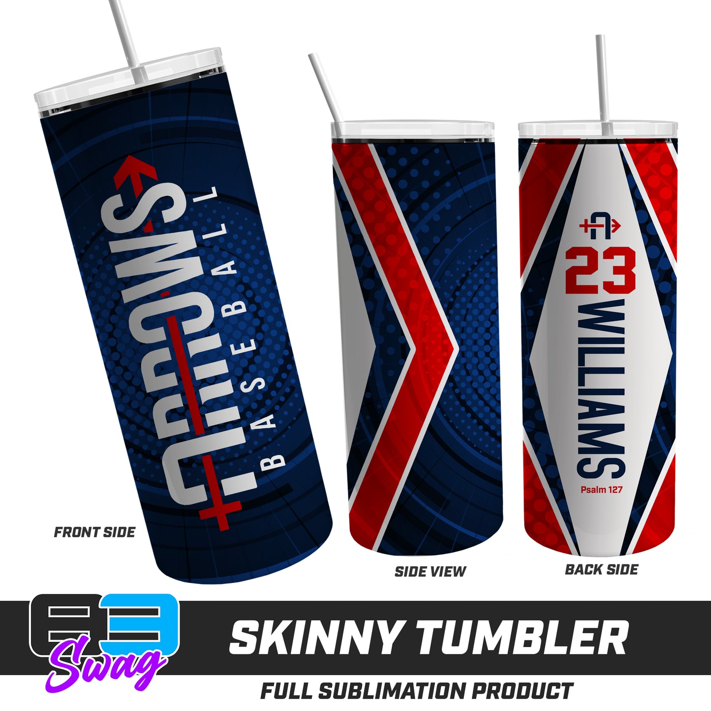 CUSTOM Skinny Metal Tumbler - Arrows Baseball