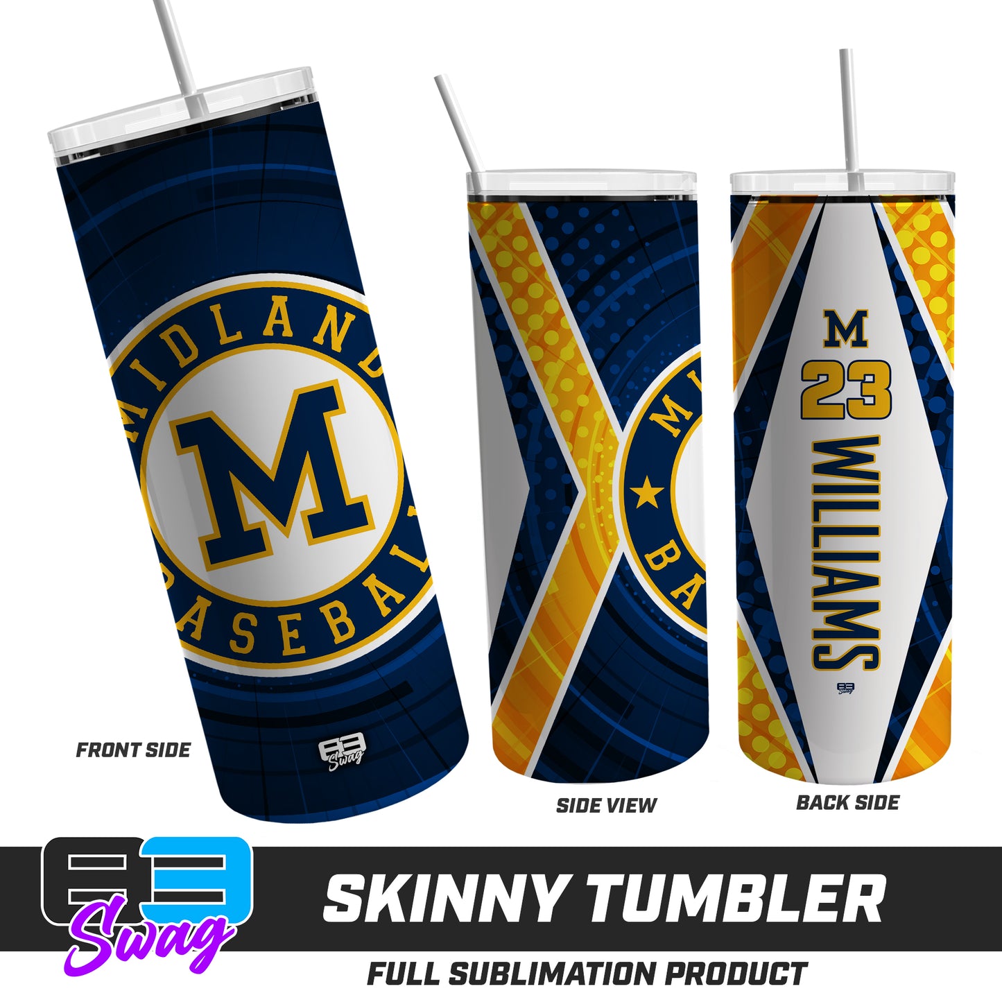 CUSTOM Skinny Metal Tumbler - Midland Baseball