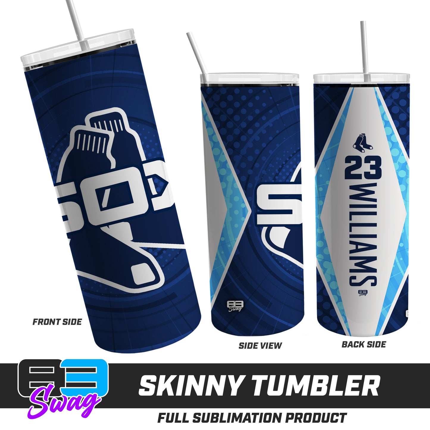 CUSTOM Skinny Metal Tumbler - Blue Sox Baseball