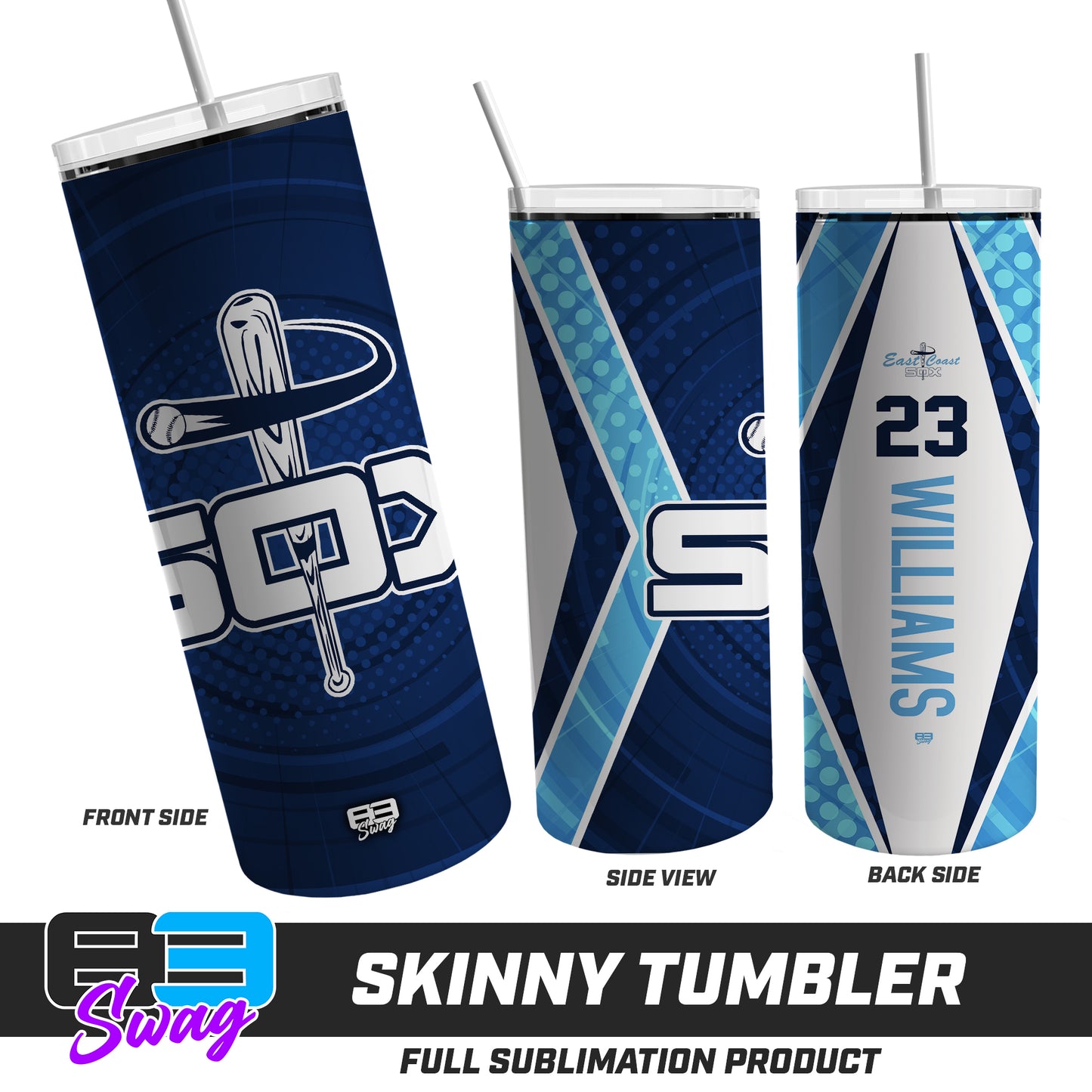 CUSTOM Skinny Metal Tumbler - East Coast Sox Baseball