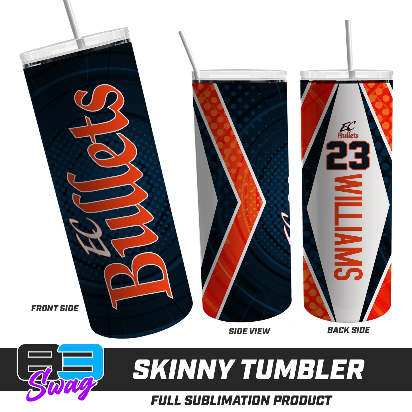 CUSTOM Skinny Metal Tumbler - EC Bullets Softball